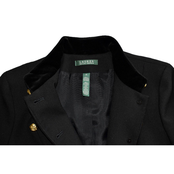 C0 NWT LAUREN RL Blk Wool Double Breasted Gold Embroidery Military Jacket Sz 10 - Picture 4 of 5